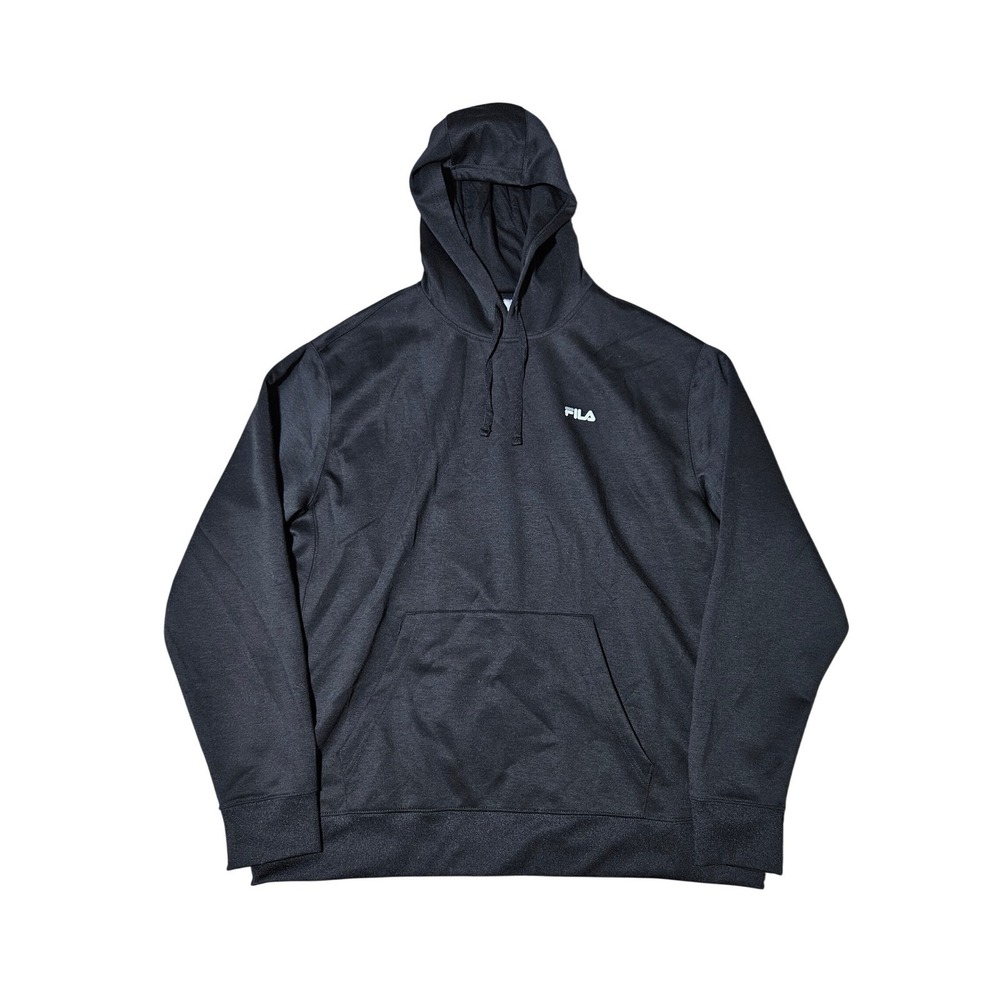 Fila Mens Pullover Hoodie Black Performance Sweatshirt Kangaroo Pocket XXL Cord